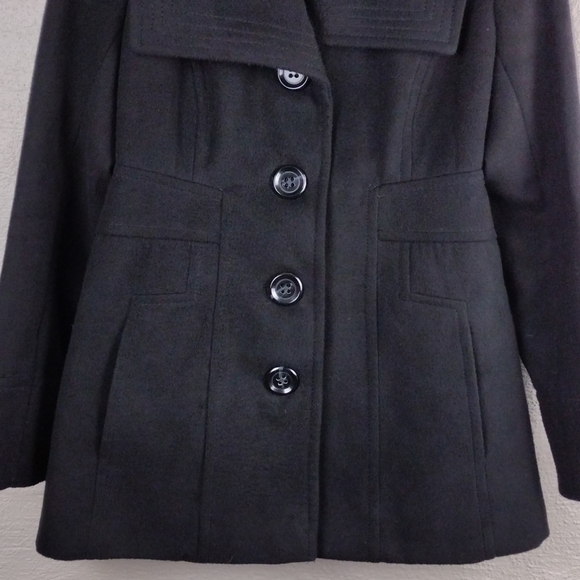 Jessica Simpson Black Gray Shawl Collar Long Sleeve Button Front Mid Len… - Picture 4 of 14